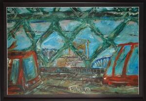 Ručně malovaný obraz od Michal Tejgi - "Most a metropola", rozměr: 60 x 40 cm