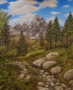 Ručně malovaný obraz od Ivana Homolová - "Cesta v horách - krajina", rozměr: 40 x 50 cm