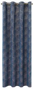 Modrý sametový závěs na kroužcích GOJA s lesklým potiskem 140x250 cm