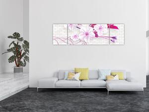 Obraz větévky s květy (170x50 cm)