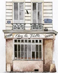 Ručně malovaný obraz od Tereza Knoflíčková - "Chez la Vielle, Rue de L'Arbre Sec, Paris", rozměr: 18 x 24 cm