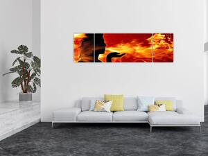 Obraz zeny s plameny (170x50 cm)