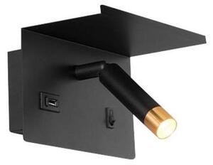 Nástěnné bodové svítidlo s poličkou a USB nabíječkou 1xG9/35W/230V černá/zlatá