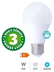 Prémiová LED žárovka E27 9W 924lm 12V-24V AC/DC, studená, ekvivalent 67W, 3 roky