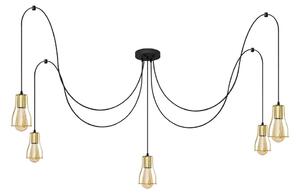Lustr na lanku TUBE 5xE27/15W/230V pavouk černá/zlatá