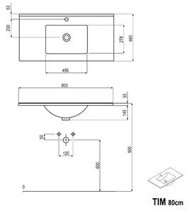 Koupelnová skříňka s umyvadlem TIM 80 cm