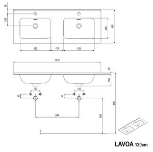 Koupelnová skříňka s dvojumyvadlem LAVOA 120 cm