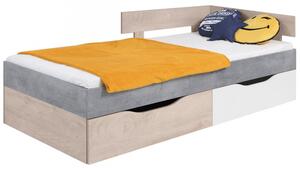 Postel s úložným prostorem Pardwa PR15 / PR16 L / P, Rozměr postele: 90x200, Barva: beton / bílý + dub Mirjan24 5903211040375