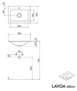 Koupelnová skříňka LAVOA 60 cm s umyvadlem z minerálního odlitku CREAM