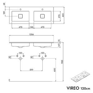 Koupelnová skříňka AVA 120 cm s dvojumyvadlem z minerálního odlitku BRUXELLES