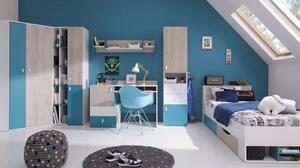 Nábytek do studentského pokoje Legimi I, Barva: bílý / dub + modrý Mirjan24 5903211049040