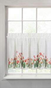 Bílá záclona na pásce STELLA s potiskem tulipánů 150x60 cm
