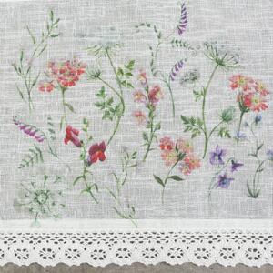 Bílá záclona na pásce SYLWIA s potiskem květin 150x30 cm