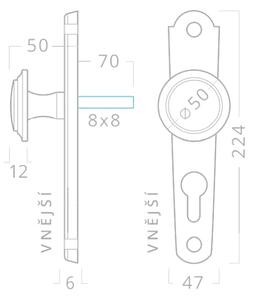 AC-T SERVIS Dveřní klika KAMPA bronz - oválné štítové kování 72 mm Provedení štítu: Koule/klika - levá