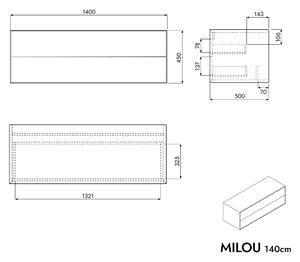 Koupelnová skříňka pod umyvadlo na desku MILOU 140 cm - 2 zásuvky - možnost volby barvy