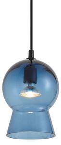 Retro závěsná lampa černá s modrým sklem pro 1-fázový kolejnicový systém - Iconic Bell