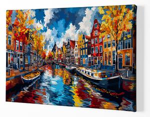 Obraz na plátně -Zlatým listopadem v Amsterdamu FeelHappy.cz Velikost obrazu: 210 x 140 cm