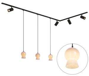 Moderní kolejnicový systém černý se 4 bodovými světly a 3 bílými závěsnými svítidly 1-fázový - Iconic Bell Jeana Luxe