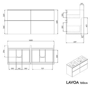 Koupelnová skříňka LAVOA 160 cm s umyvadlem z minerálního odlitku BRUXELLES - možnost volby barvy