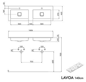 Koupelnová skříňka LAVOA 140 cm s umyvadlem z minerálního odlitku BRUXELLES - možnost volby barvy