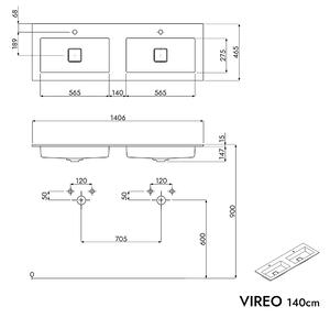 Koupelnová skříňka VIREO 140 cm s umyvadlem z minerálního odlitku BRUXELLES - možnost volby barvy