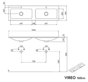 Koupelnová skříňka VIREO 160 cm s umyvadlem z minerálního odlitku CREAM - možnost volby barvy