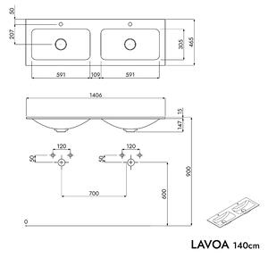 Koupelnová skříňka LAVOA 140 cm s umyvadlem z minerálního odlitku CREAM - možnost volby barvy