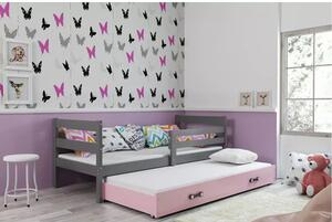 Dětská postel s výsuvnou postelí ERYK 200x90 cm Šedá Ružové
