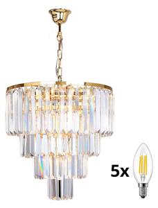 Brilagi - LED Křišťálový lustr na řetězu MOZART 5xE14/40W/230V zlatá