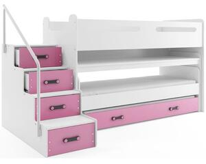 Dětská patrová postel s výsuvnou postelí MAX I 80x200 cm - bílá Ružové