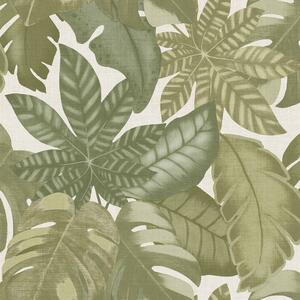 Béžovo-zelená vliesová tapeta na zeď, tropické zelené listy, 26415, Thai, Cristiana Masi by Parato