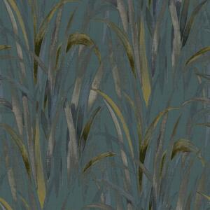 Tyrkysová vliesová tapeta na zeď, listy trávy, 26407, Thai, Cristiana Masi by Parato