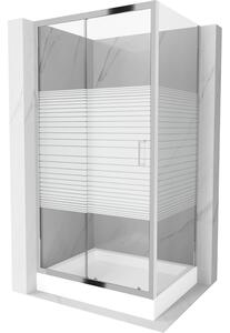 Mexen Apia sprchový kout s posuvnými dveřmi 100 (dveře) x 80 (stěna) cm, 5mm čiré sklo s pásky, chromový profil + bílá sprchová vanička RIO s chromov…