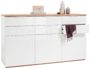 ŠIROKÁ KOMODA, barvy dubu, vysoce lesklá bílá, 180/102/50 cm Carryhome - Široké komody