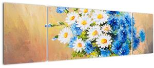 Malovaný obraz vázy květin (170x50 cm)