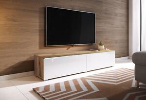TV stolek Dlone 140, Barva: wotan / bílý lesk, Osvětlení: osvětlení LED - bílé Mirjan24 5903211078941