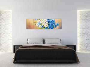 Malovaný obraz vázy květin (170x50 cm)