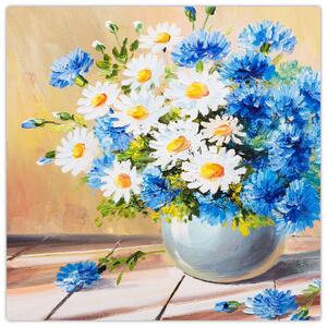 Malovaný obraz vázy květin (30x30 cm)