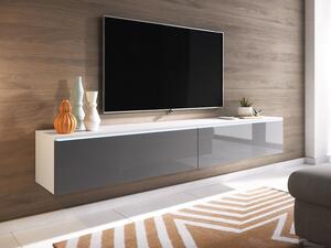TV stolek Dlone 180, Barva: bílá + šedý lesk, Osvětlení: osvětlení LED - bílé Mirjan24 5903211079085