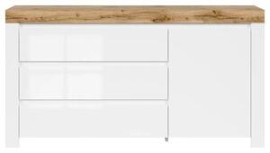 KOMODA, bílá, dub wotan, vysoce lesklá bílá, 156/83,5/42 cm - Široké komody, Online Only