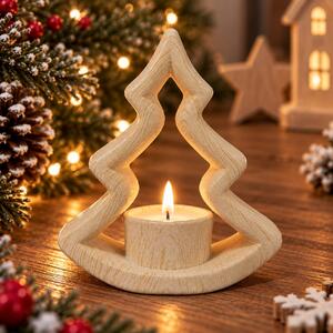Vánoční keramický svícen stromek s motivem dřeva 14,5cm 9305110