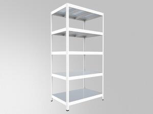 Kovový regál Biedrax 35 x 120 x 240 cm, bílý, 5 polic plech zinek, nosnost 150 kg na polici
