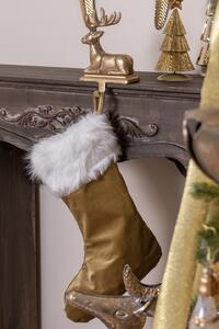 Vánoční zlatá punčocha s bílým kožíškem - 30*45 cm