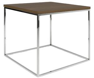 Ořechový konferenční stolek TEMAHOME Gleam 50 x 50 cm s chromovanou podnoží
