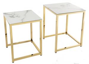 2SET odkládací stolek ELEGANCE GOLD SQUARE 40 CM bílý mramorový vzhled Nábytek | Doplňkový nábytek | Odkládací stolky