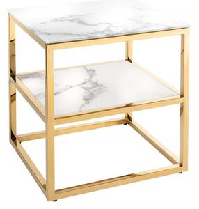 Noble Home Bílý/zlatý hranatý odkládací stolek Elegance 45 cm