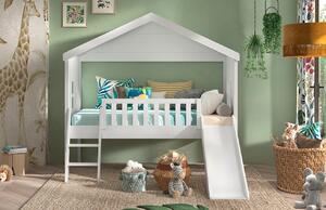 Bílá borovicová dětská postel Vipack Housebed se skluzavkou 90 x 200 cm