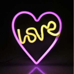 LED Neonová nástěnná dekorace LOVE LED/3W/3xAA USB růžová
