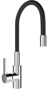 Mexen Flex, vysoká dřezová baterie s flexibilním ramenem, chromová-černá, 670900-07