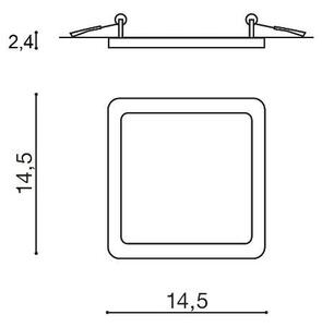 Slim vestavné koupelnové svítidlo LED 12W 1000lm 3000K 14,5cm hranaté IP44, černé